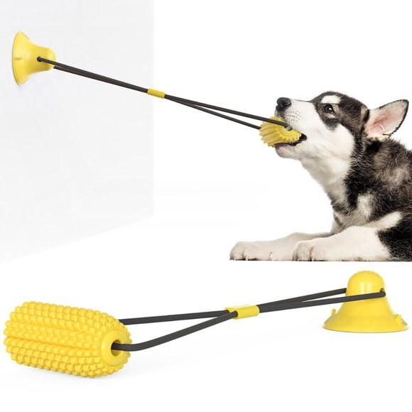 Corn Shape with Rope Yellow Vacuum Suction Cup Chew Toy for Dogs - Picture 4 of 14